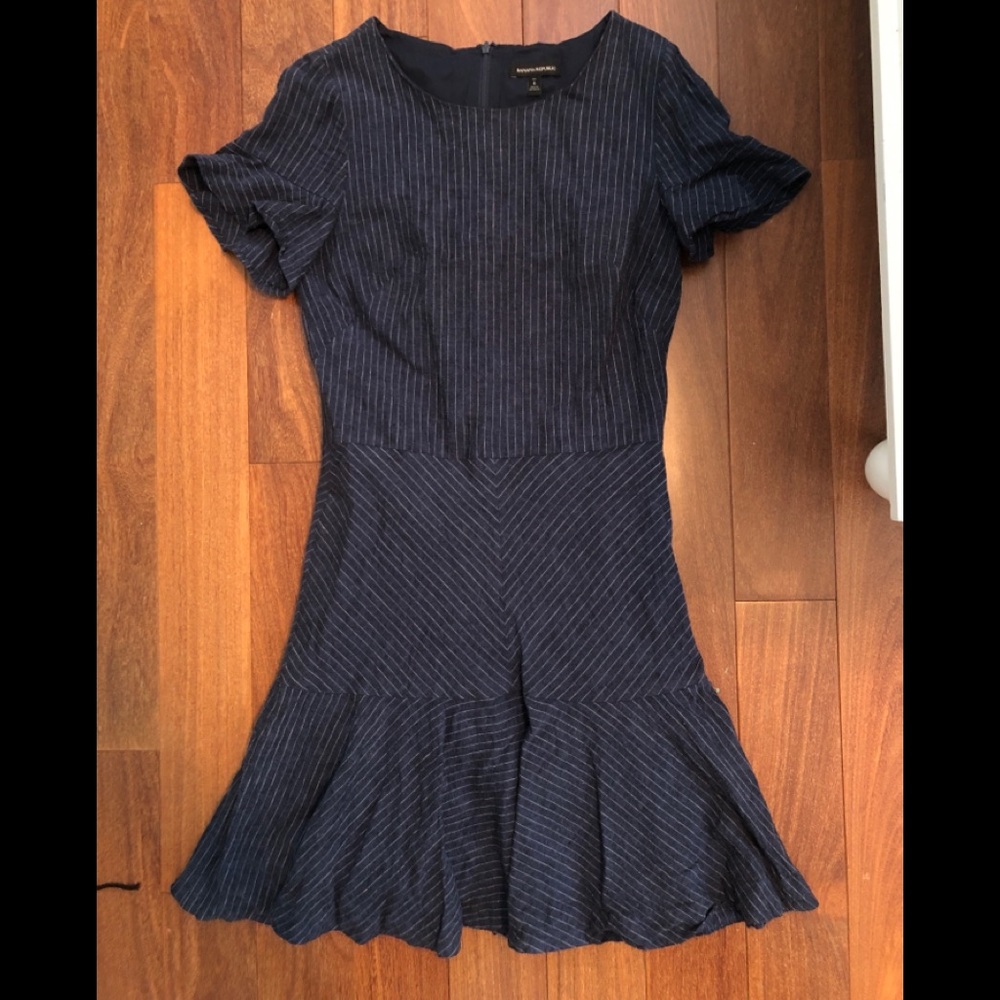 Blue and white striped fit and flare dress